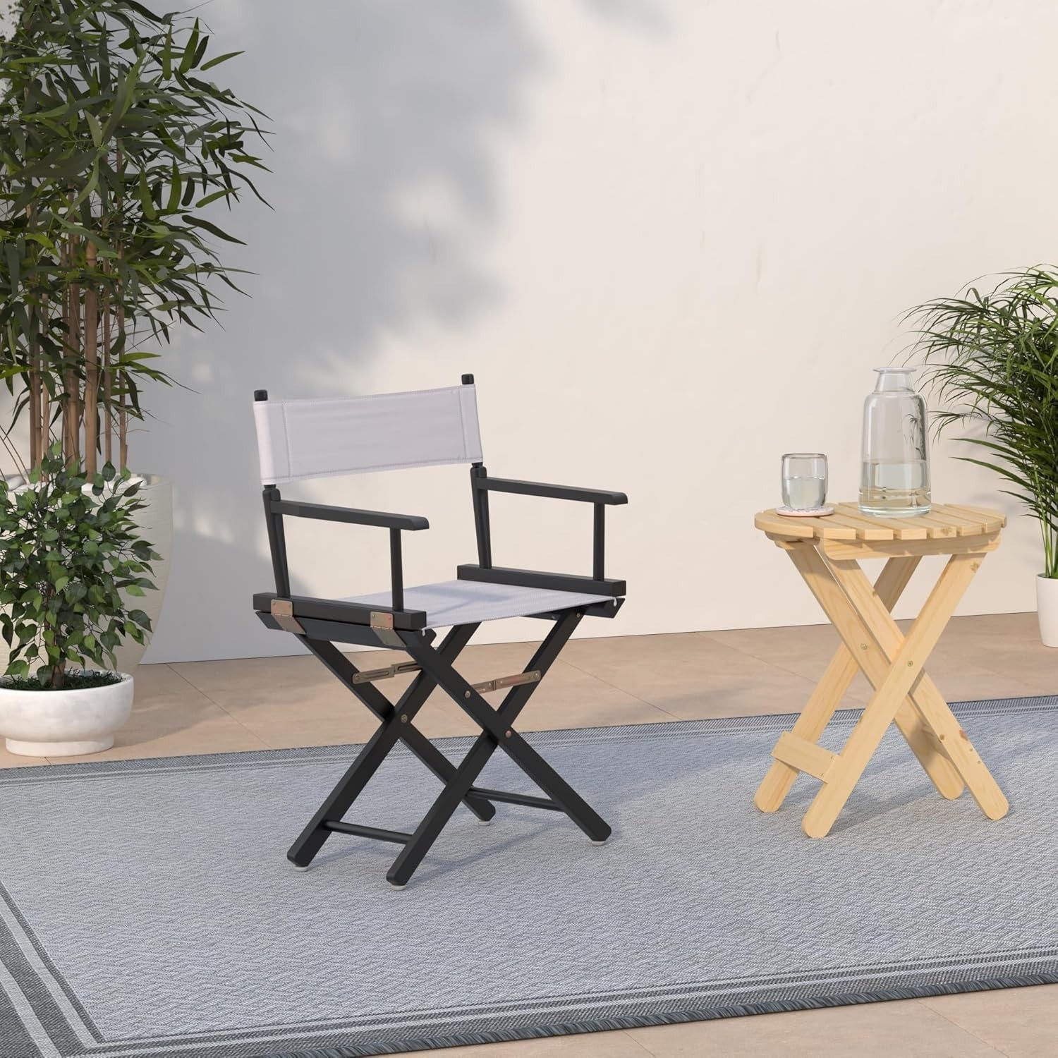 18" Director's Chair Black Frame W/ White Canvas