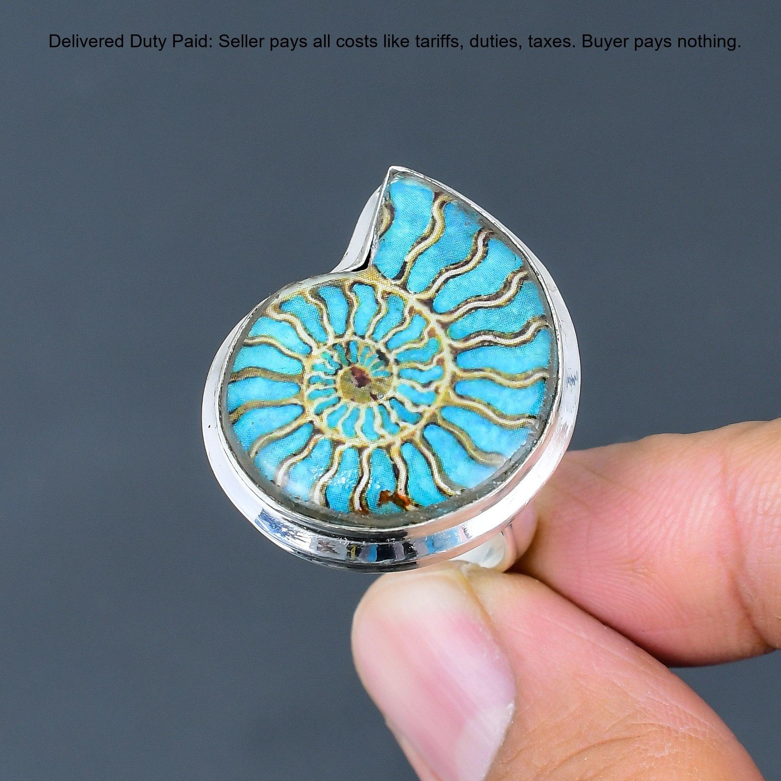 925 Sterling Silver Ammonite Opal Doublet Gemstone Stackable Handcrafted Ring