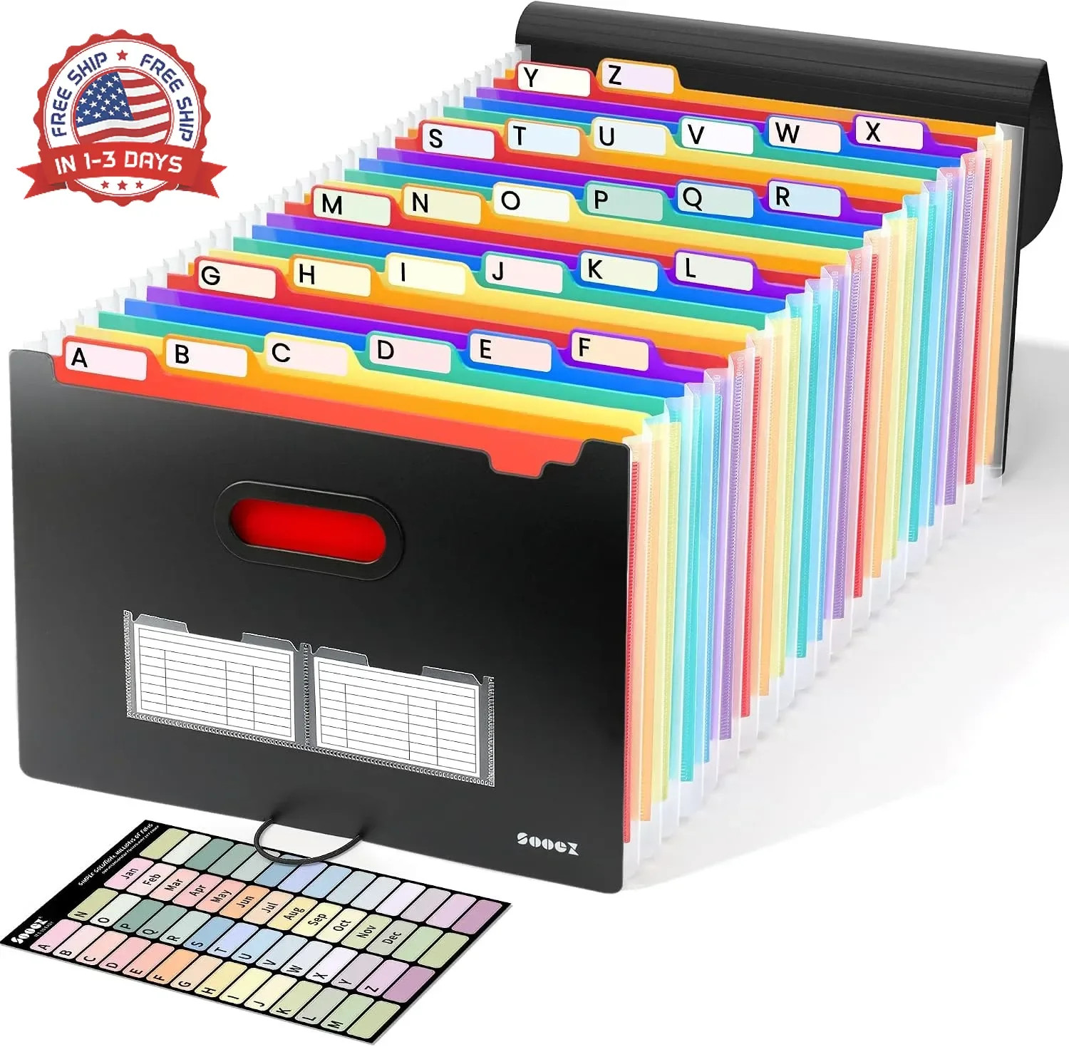 Sooez 26-Pocket Accordion File Organizer, Upgraded Expanding File Folder with A-