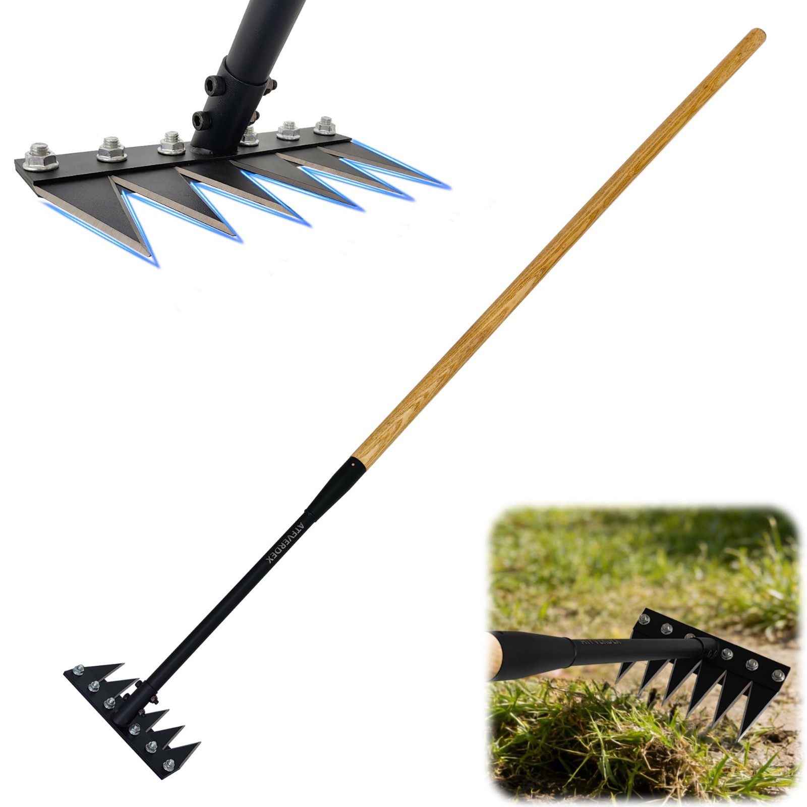 60" Forged Iron Weeding Rake - Double-Edged 6-Tine Garden Tool with Long Handle