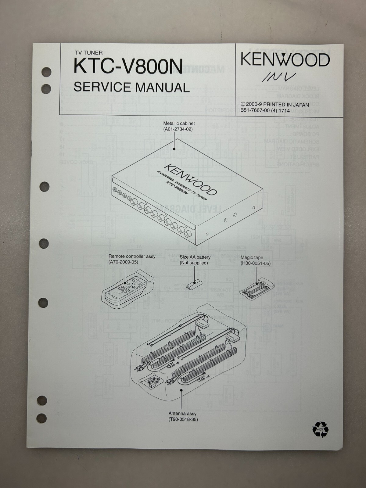 Kenwood KTC-V800N Original Service Manual Free Shipping