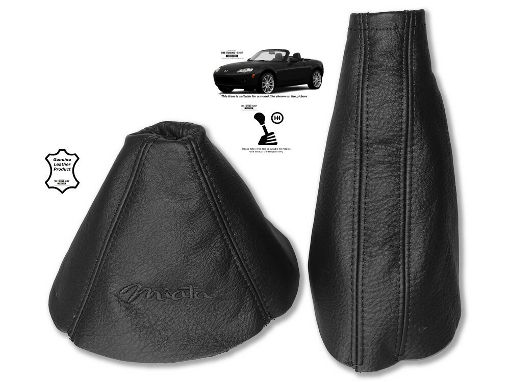 For Mazda MX5 MK3 NC 09-13 Shift & E Brake Boot Leather Black "Miata" Embroidery