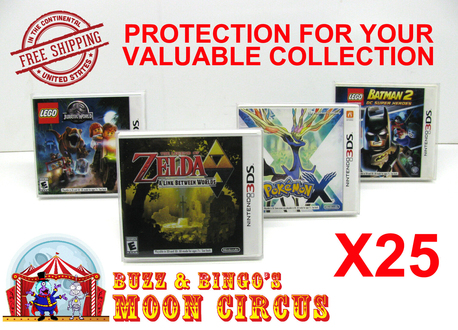 25x NINTENDO 3DS CIB GAME BOX - CLEAR PROTECTIVE BOX PROTECTOR SLEEVE CASE