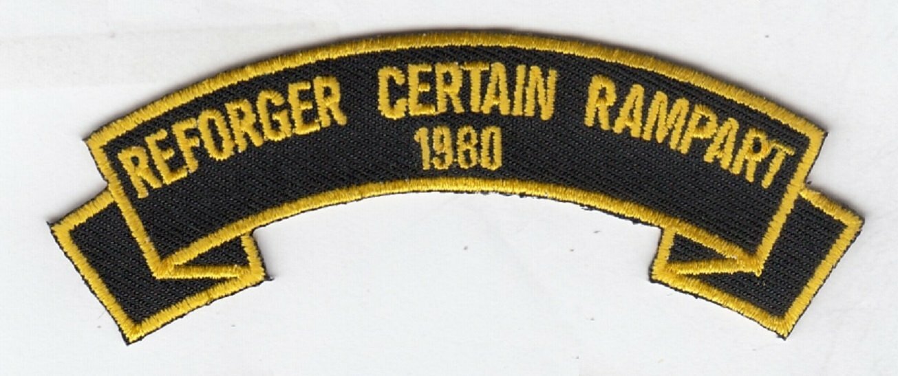 REFORGER (CERTAIN RAMPART) 1980 4"  embroidered scroll tab patch
