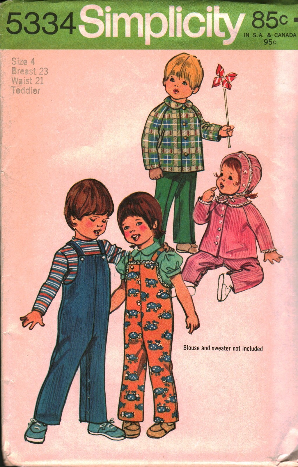 5334 Vintage Simplicity Sewing Pattern Girls 1970s Overalls Jacket Hat OOP Sew 4