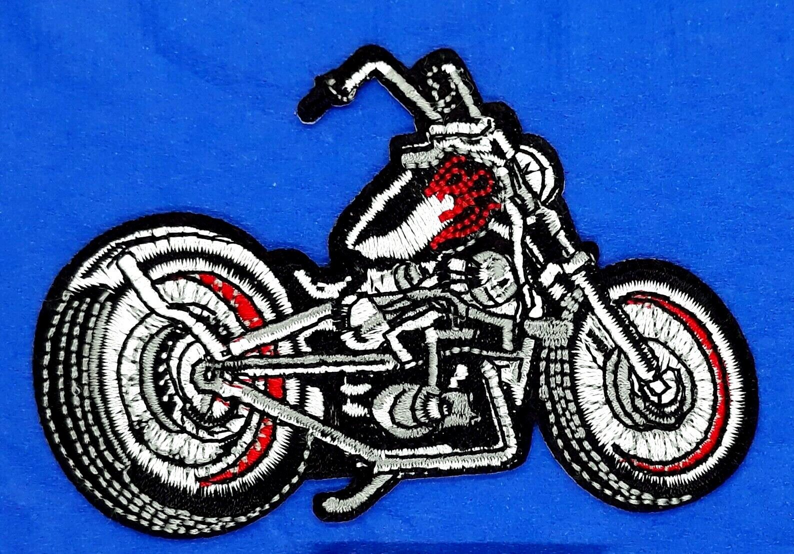 Black Motorcycle With Red Trim Iron On Sew On Embroidered Patch 4 " X 2 1/2"