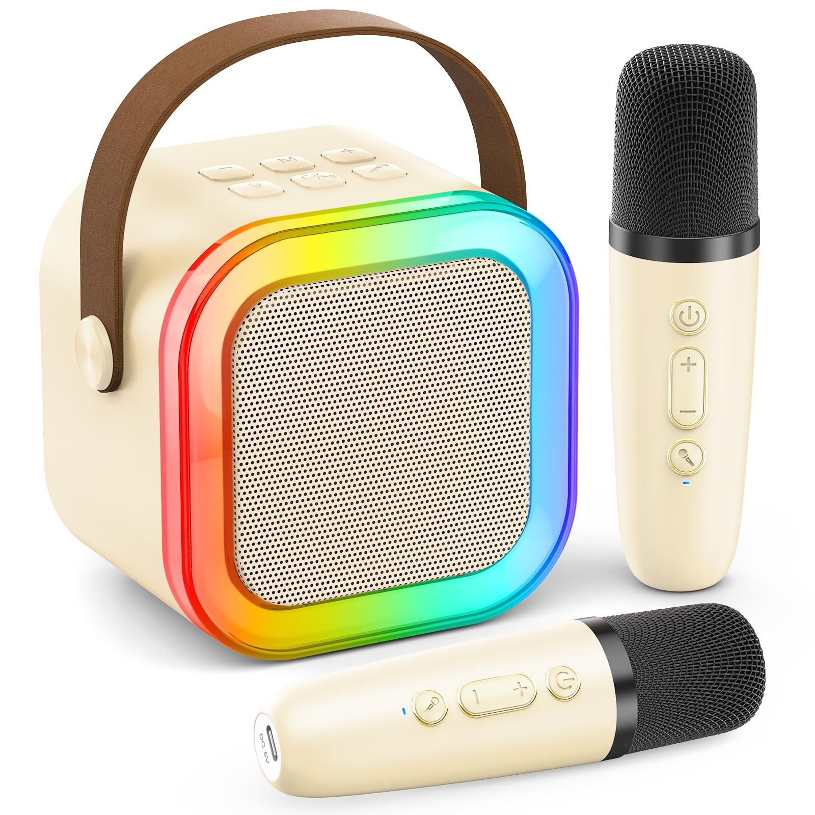 Portable Bluetooth Speaker(Beige) Beige 2 Mics