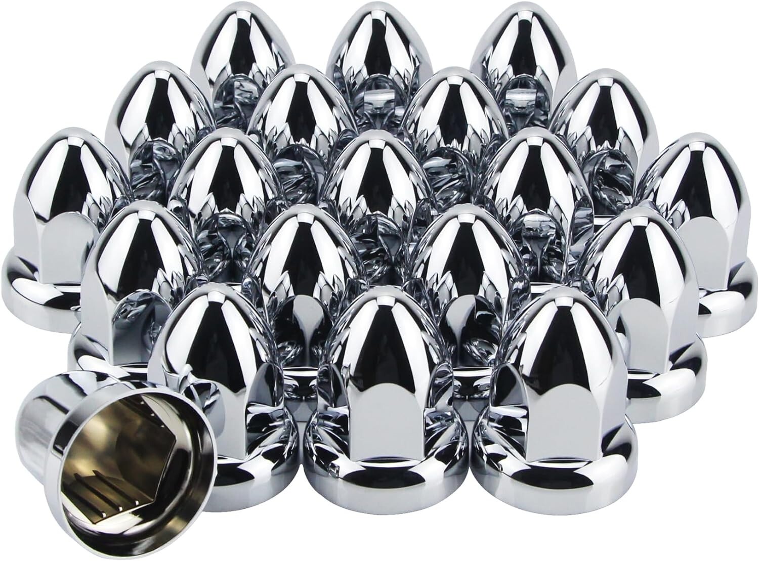 33mm Push on Bullet Lug Nut Covers ABS Chrome Plastic For Semi Truck 20PCS