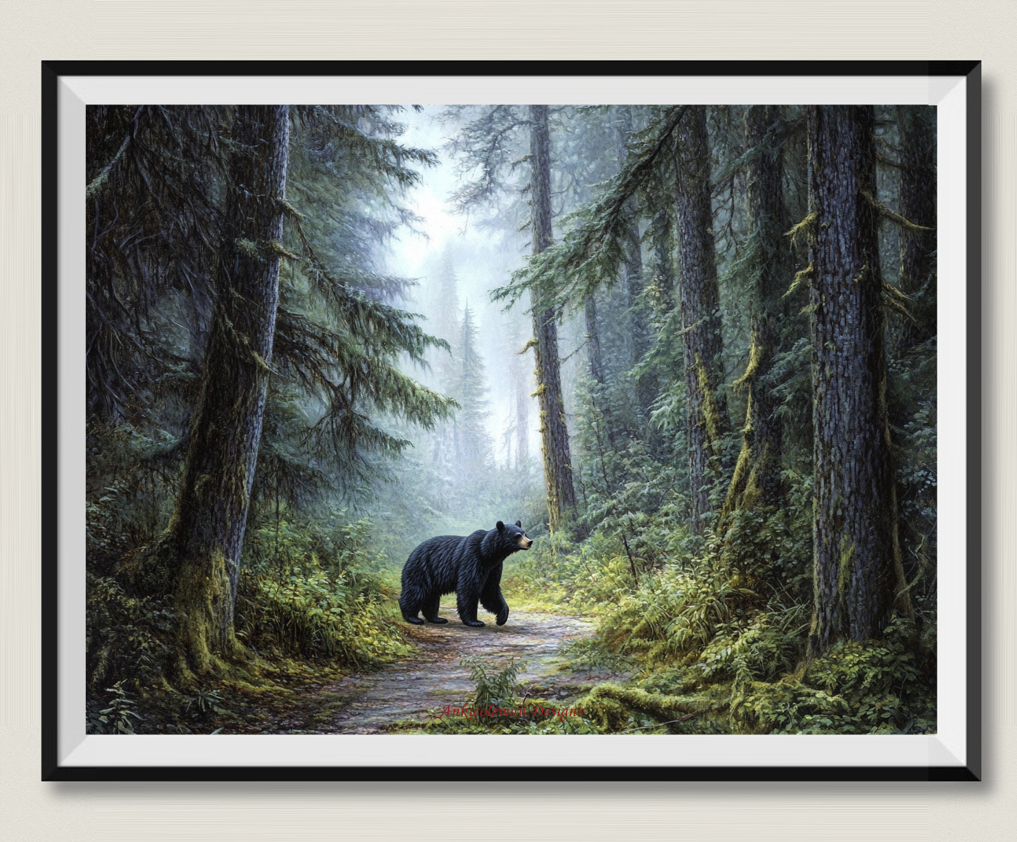 Black Bear in the Emerald Mist Chart Counted Cross Stitch Patterns Needlework
