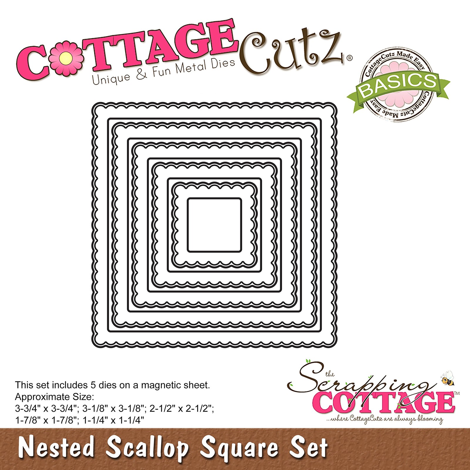 CottageCutz CCB-052 Nested Dies 5/Pkg-Scallop Square NIP