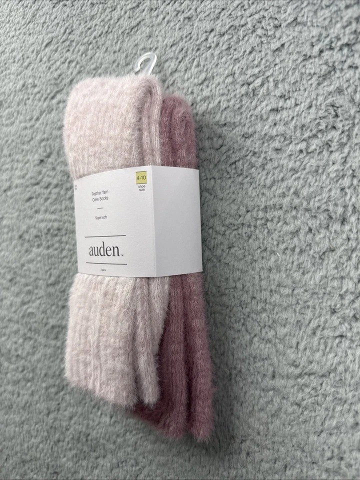 Auden Women's 2pk Feather Cozy Crew Socks - Rose/ Pink Size 4-10