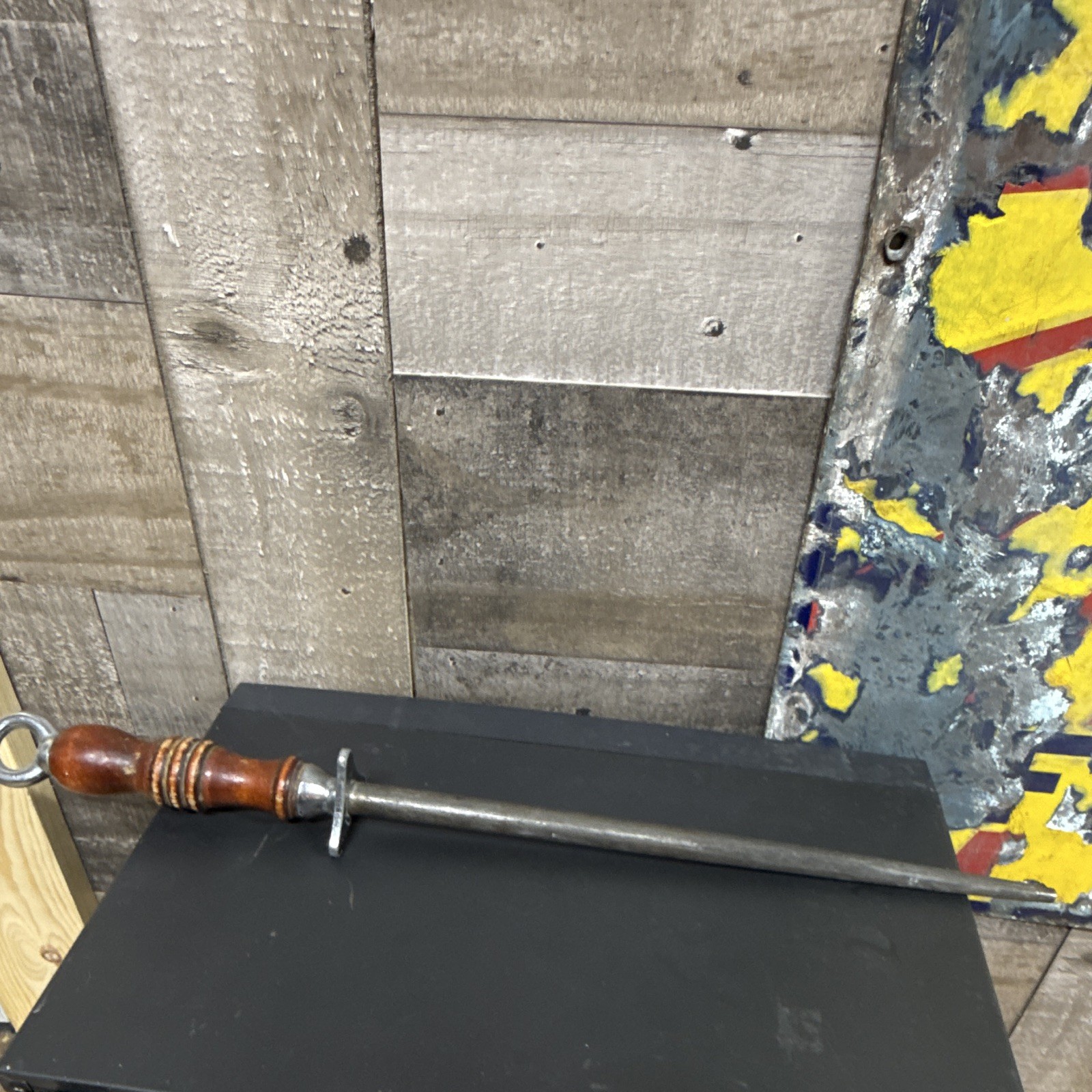 Sharpening Steel Honing Rod Wood Handle w/ Guard case XX