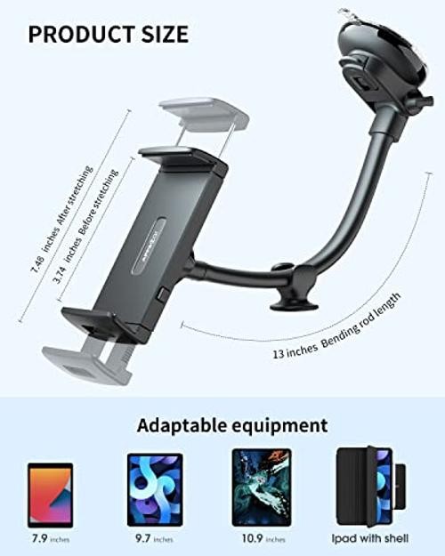 Tablet Car Mount Windshield Dashboard | Suction Cup Long Gooseneck Tablet