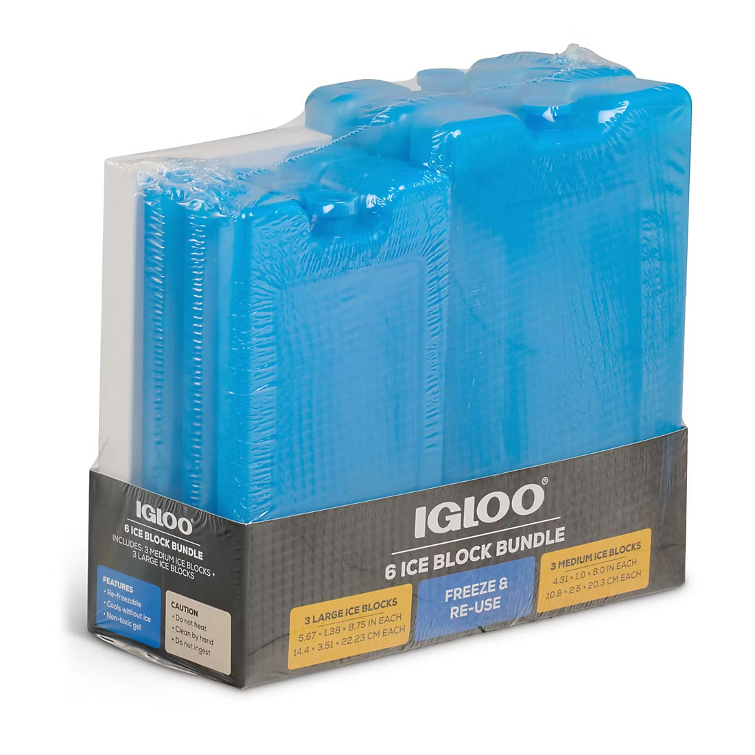 IGLOO Reusable Ice Blocks Freezer Packs 3 Large & 3 Medium 6 Pack