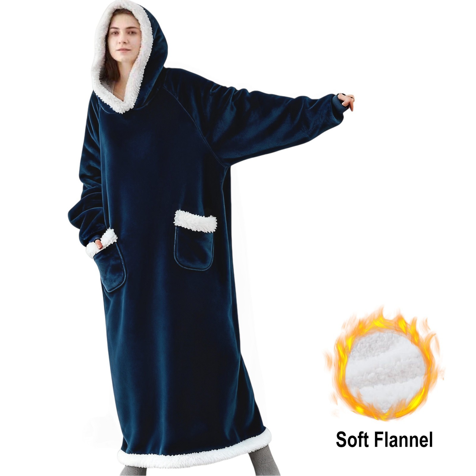 Long Hoodie Sweatshirt Wearable Comfy Blanket With Hood Sleeves Sherpa Men/Women