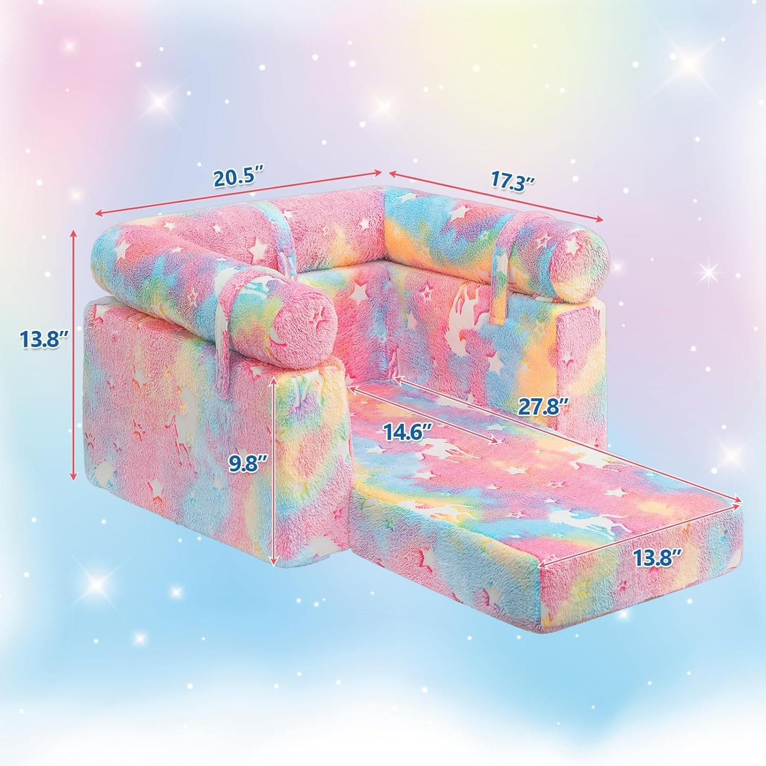 2-In-1 Flip Detachable Bolster Kids Sofa, Toddler Cuddly Reading Couch, Unicorn