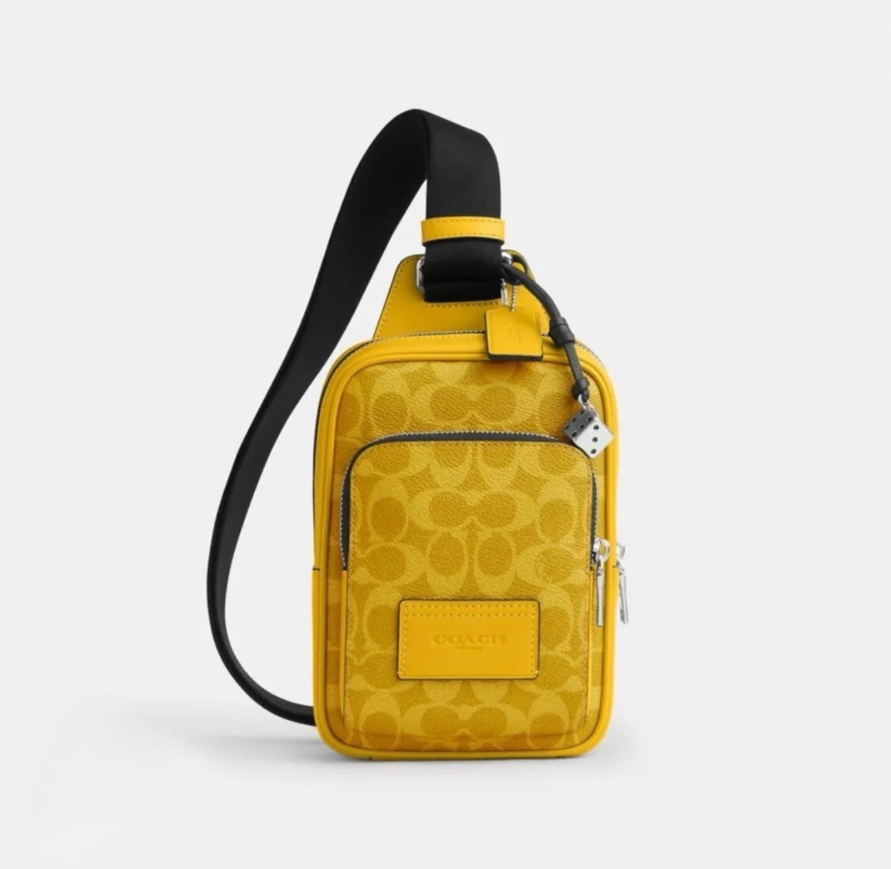 Coach Outlet Racer Sling Pack Signature Canvas Charm CEB27 SV/Y3 Silver/Canary