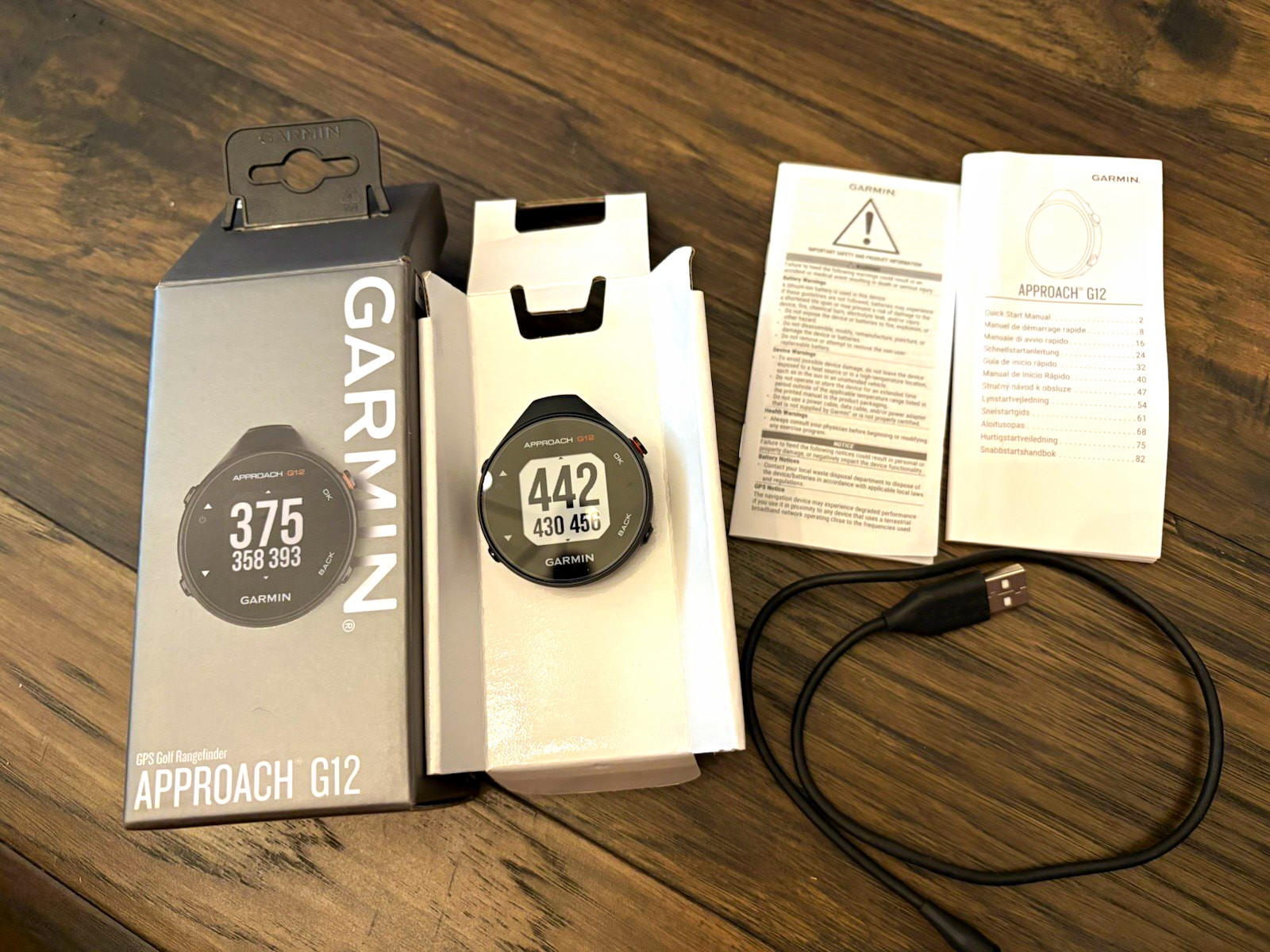 Garmin Approach G12 GPS Golf Rangefinder Black Bluetooth USB Cable Manual