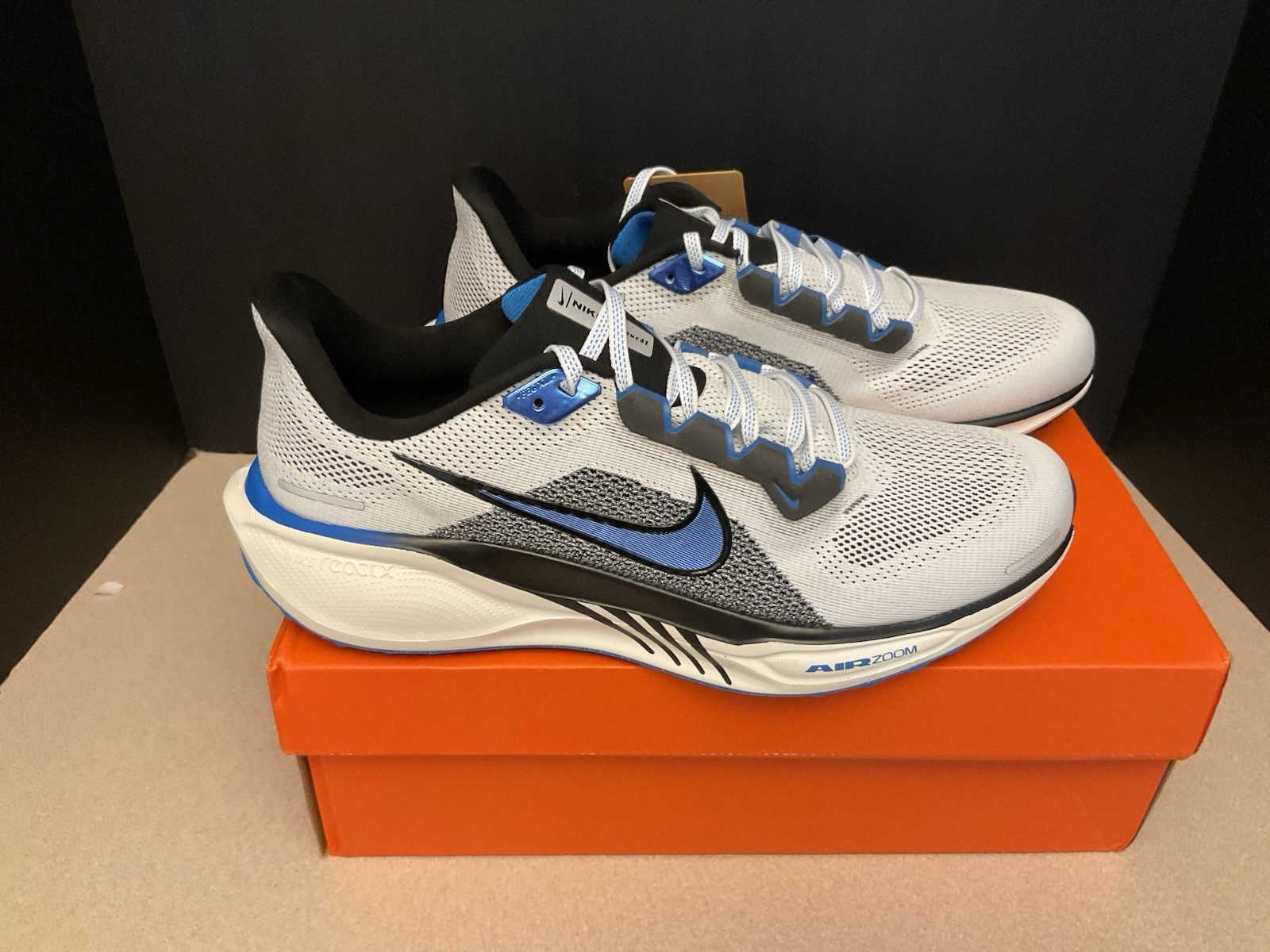 New! Mens Nike Air Zoom Pegasus 41 White/Photo Blue/Black Sail Shoes. Size 11.
