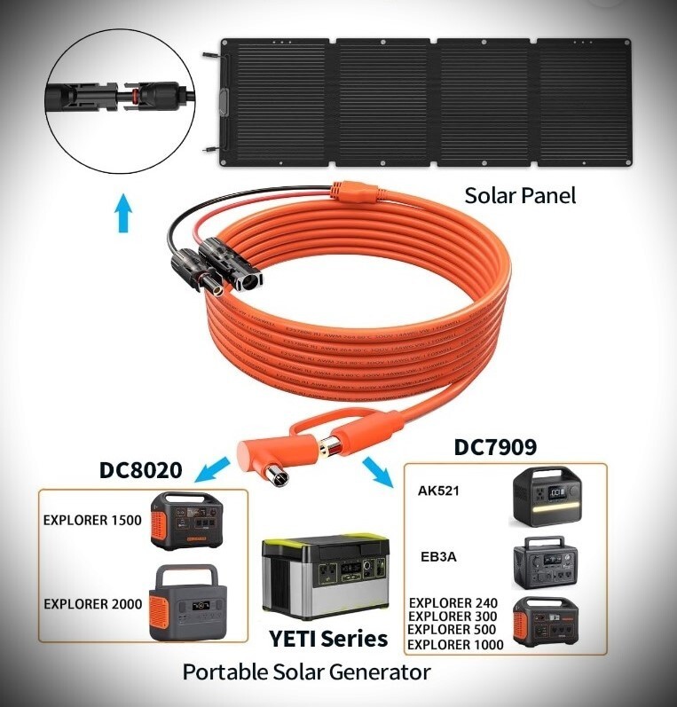 Solar Connector-DC 8mm Adapter Cable for Bleti Jackery MxOk Yeti Power Station