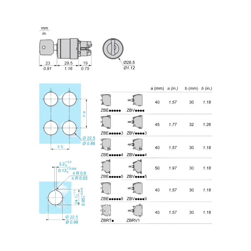 Schneider Elec ZB5AA343 Push Button white flush, 22mm, spring return, white mark