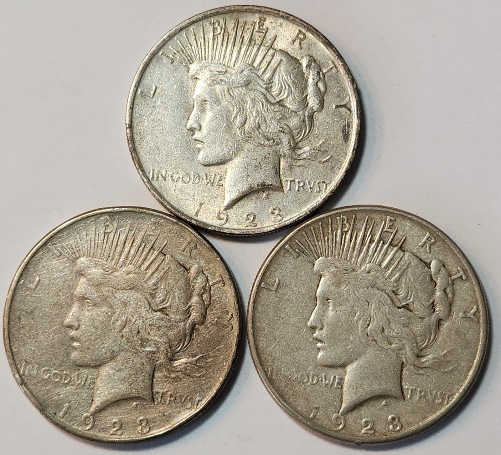 1923 PDS Silver Dollar Lot, 3 Coins, 90% Silver, Perfect For Coin Albums, P-ACE9