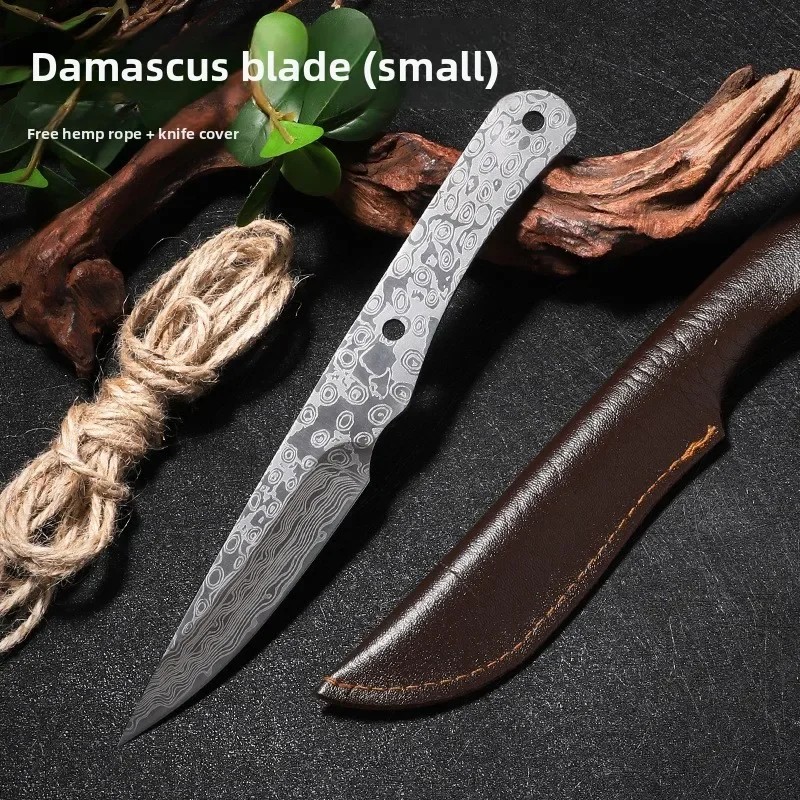 8.7" Damascus Patterned Engraved Blade Full Tang Sharp Blade Blank with Sheath