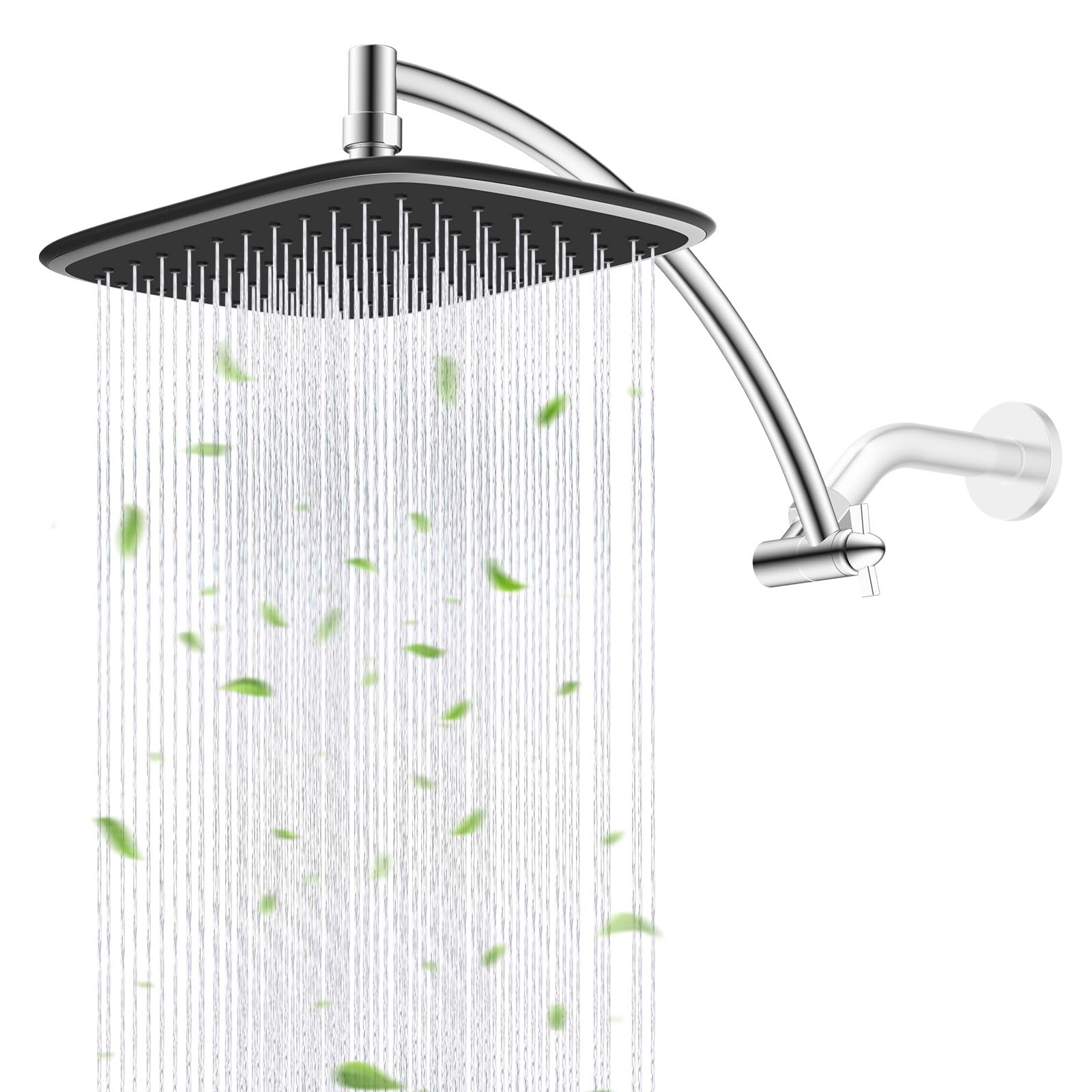Rain Shower Head with 12" Shower Head Extension Arm, 10" High Pressure Boosti...