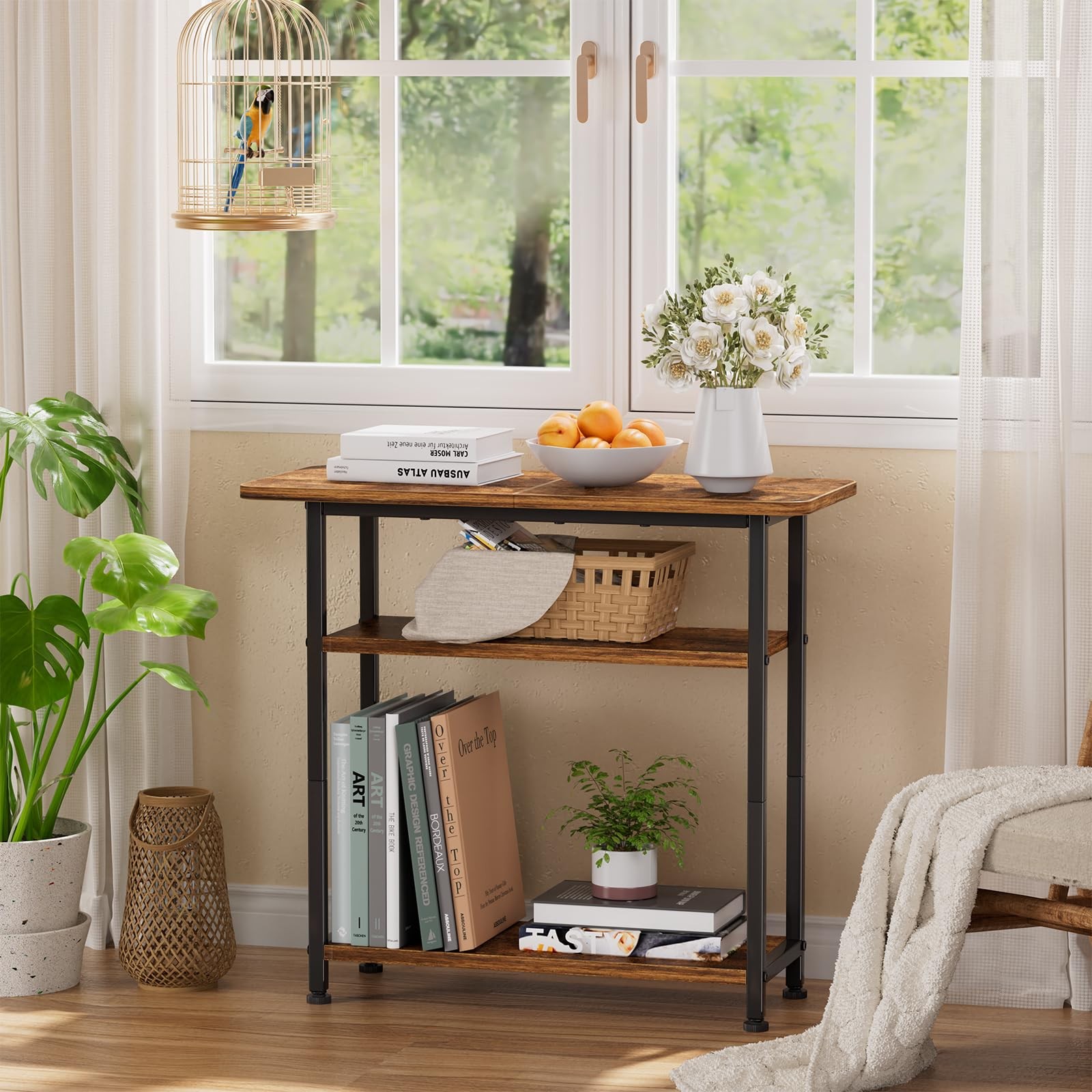 3 Tier Side End Table Rustic Brown Nightstand TV Tray Couch Table Storage