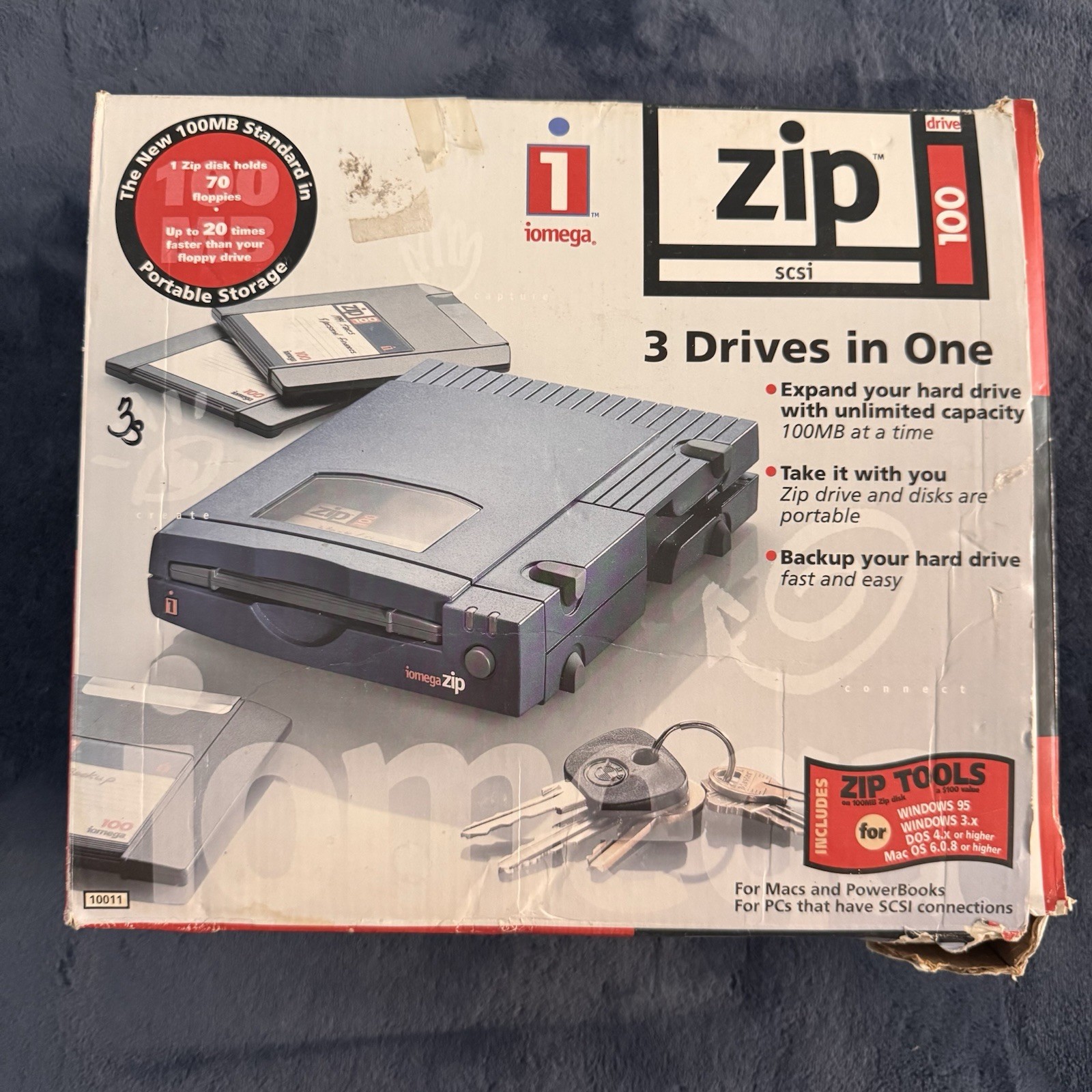 Vintage Iomega Zip External 100MB Drive Parallel Port PC -Open Box Powers On CIB