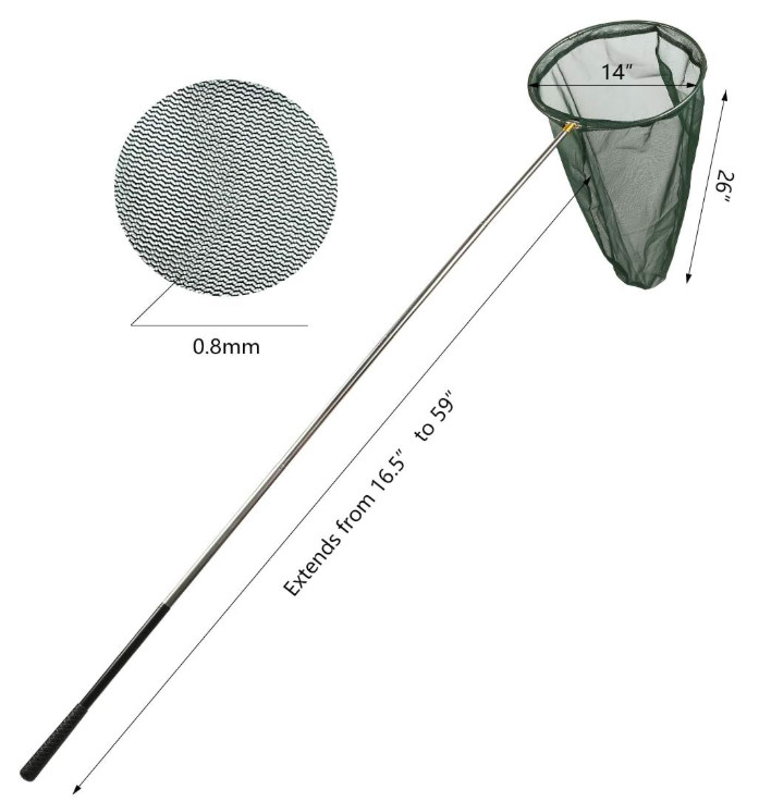 RESTCLOUD Butterfly Net, 14" Ring, 26" Depth, 59"-73" Telescopic Handle