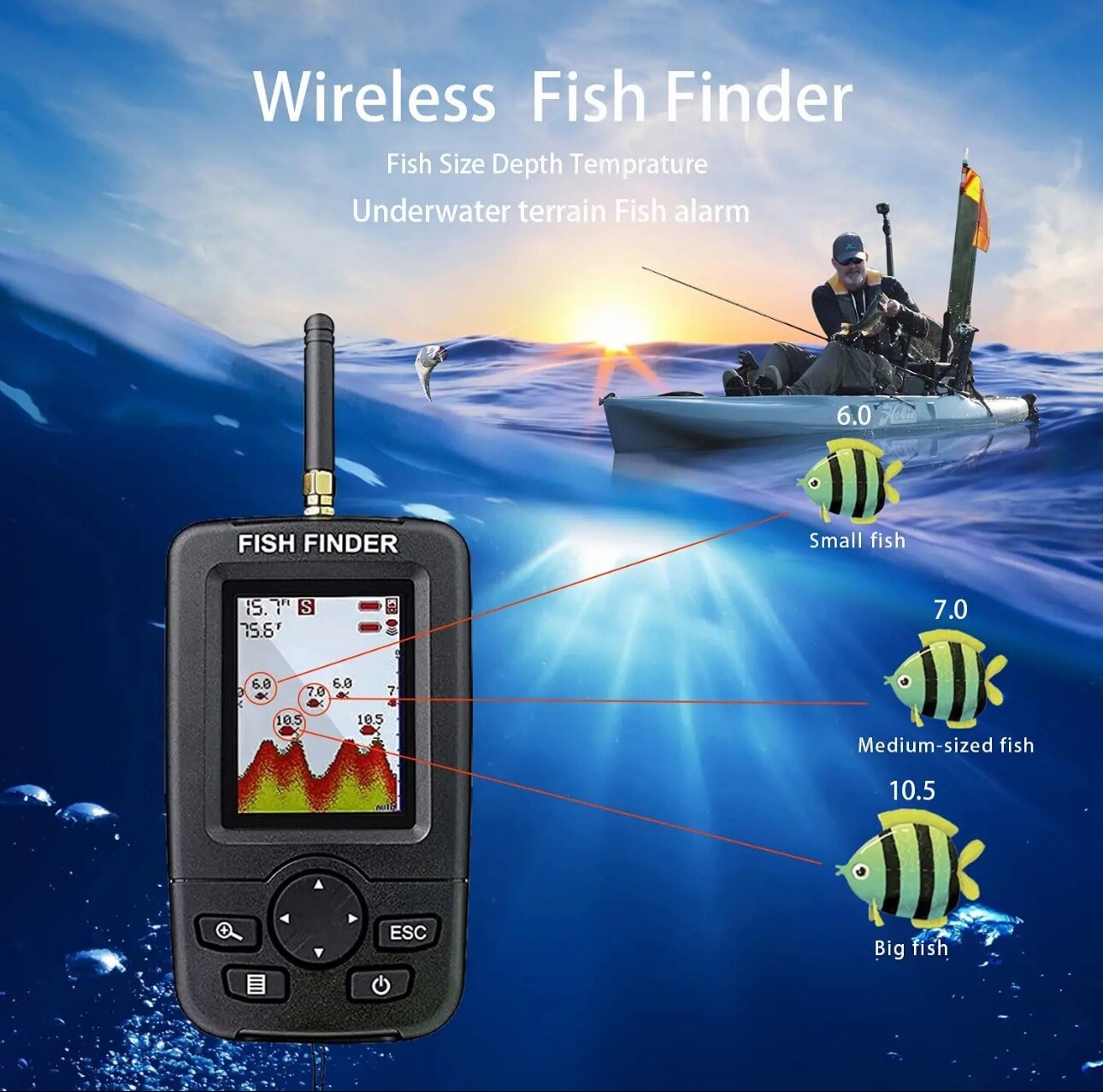 Wireless Fishing Alert Fish Finder Underwater Sounder Fishing Detector Portable