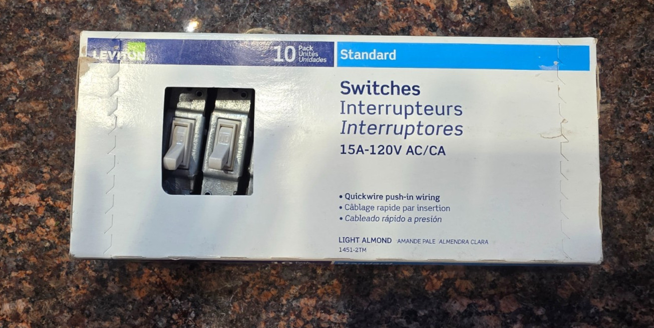 Lot Qty (3) box of 10 LEVITON Standard Switches 1451-2TM 15A-120V Free Shipping