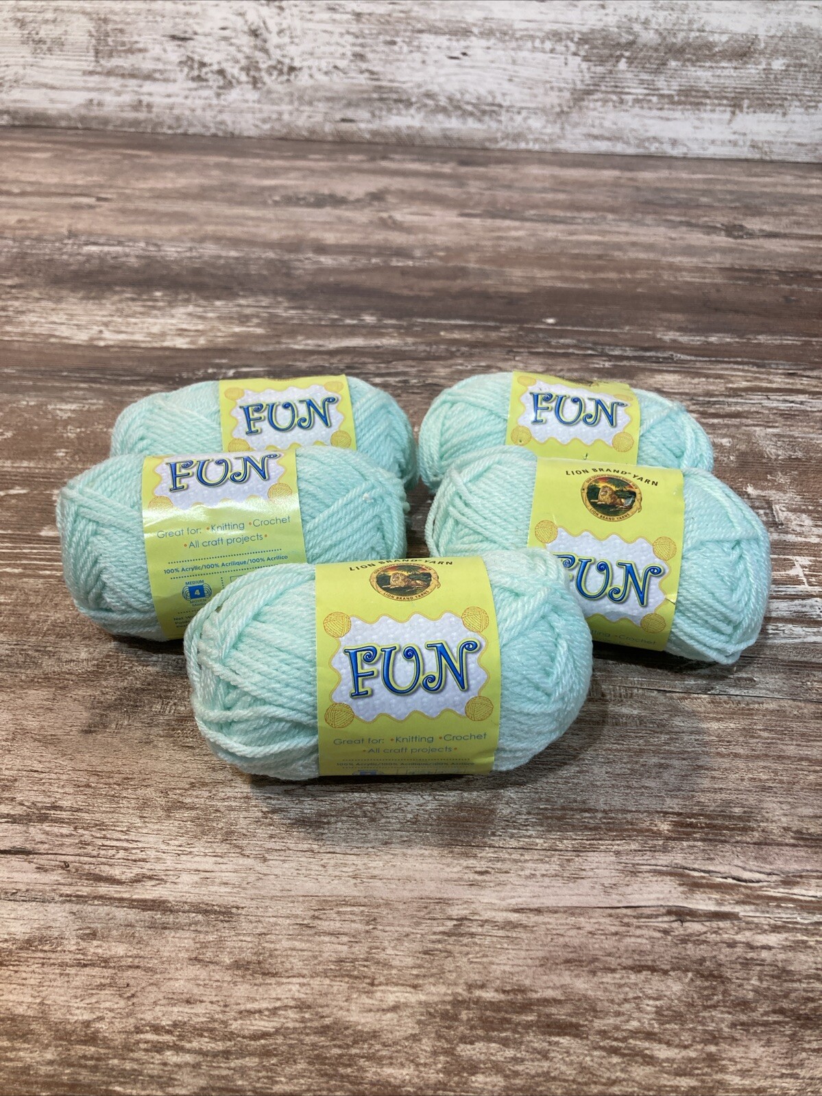 Lion Brand Fun Yarns Light Green - Lot of 5 Skeins
