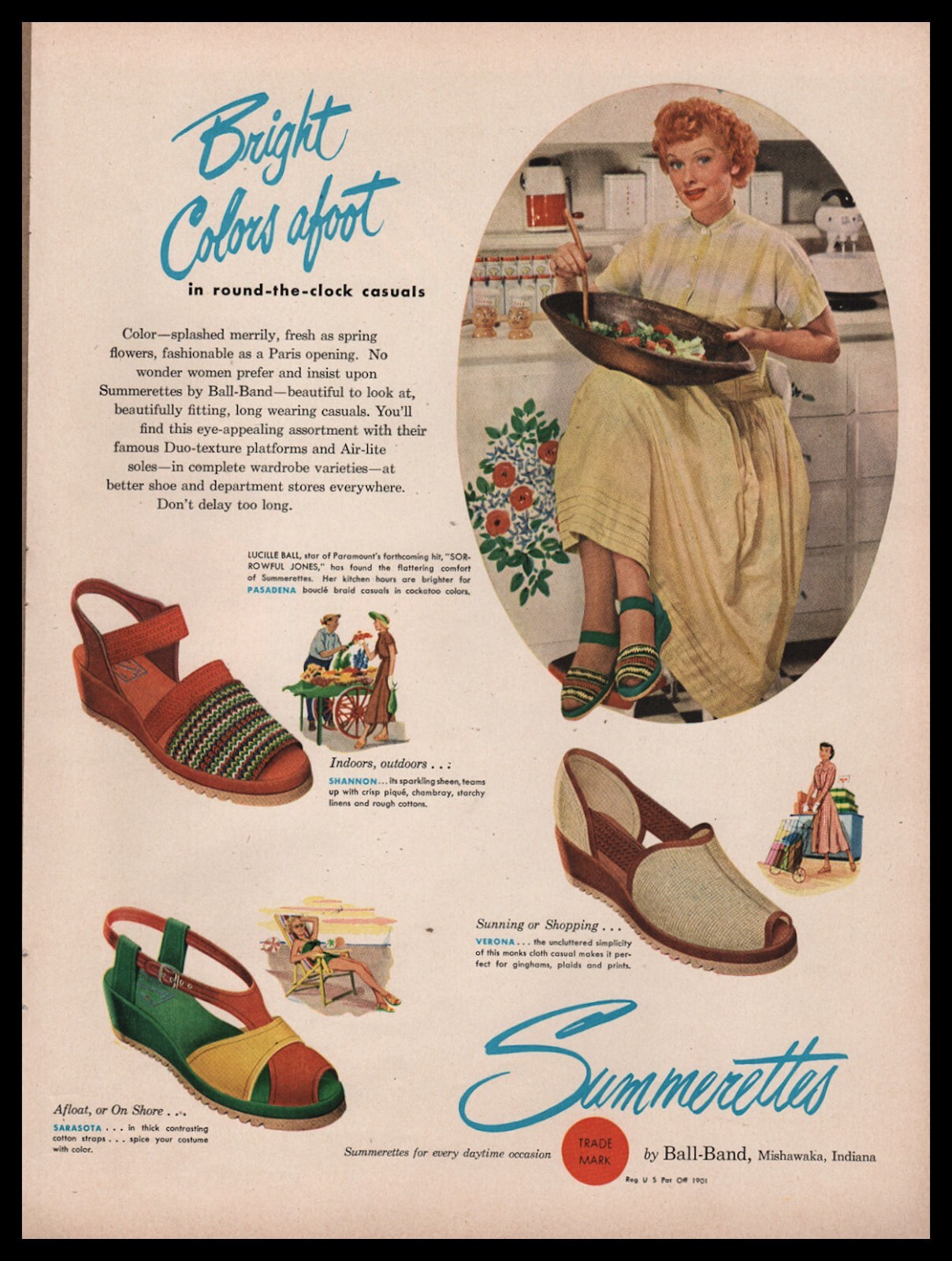 1949 LUCILLE BALL  Summerettes Original PRINT  ADVintage Ladies Women's Shoes