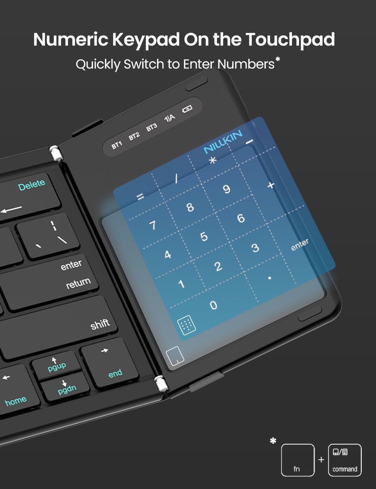Nillkin Foldable Travel Keyboard Touchpad & Number Pad Bluetooth Wireless