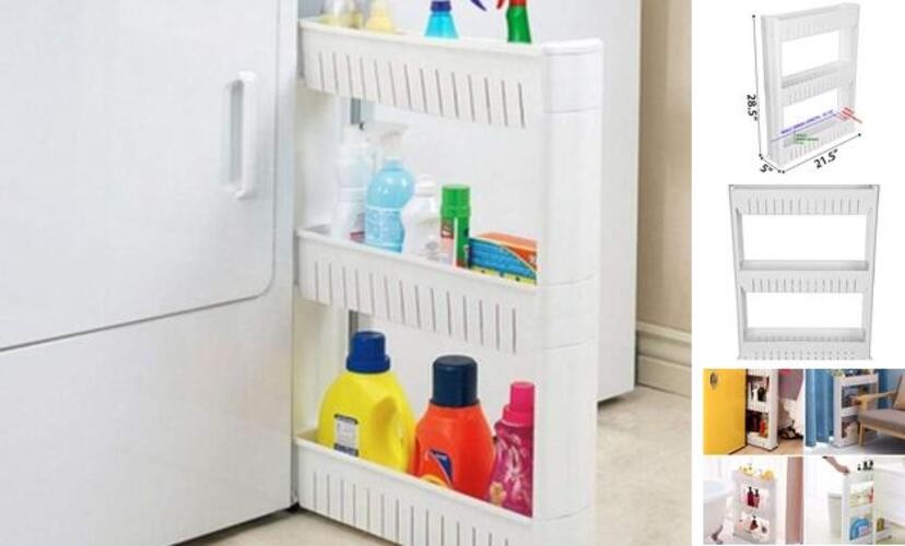 Narrow Sliding Storage Organizer Rack - White 3 shelves