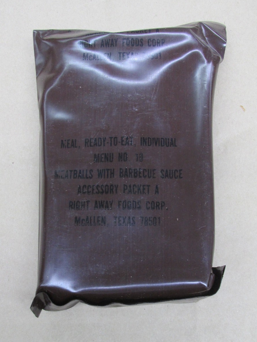 Genuine Vintage US Military 1980s Desert Storm Brown Bag MRE Meatballs BBQ Sauce
