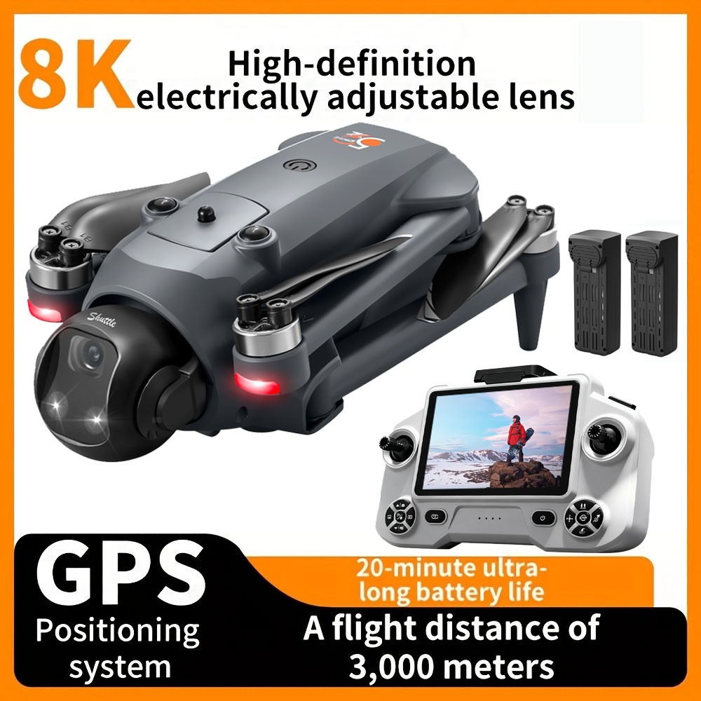 8K GPS FPV Drone with 4.5" Screen Remote, Camera RC Quadcopter Dual Battery