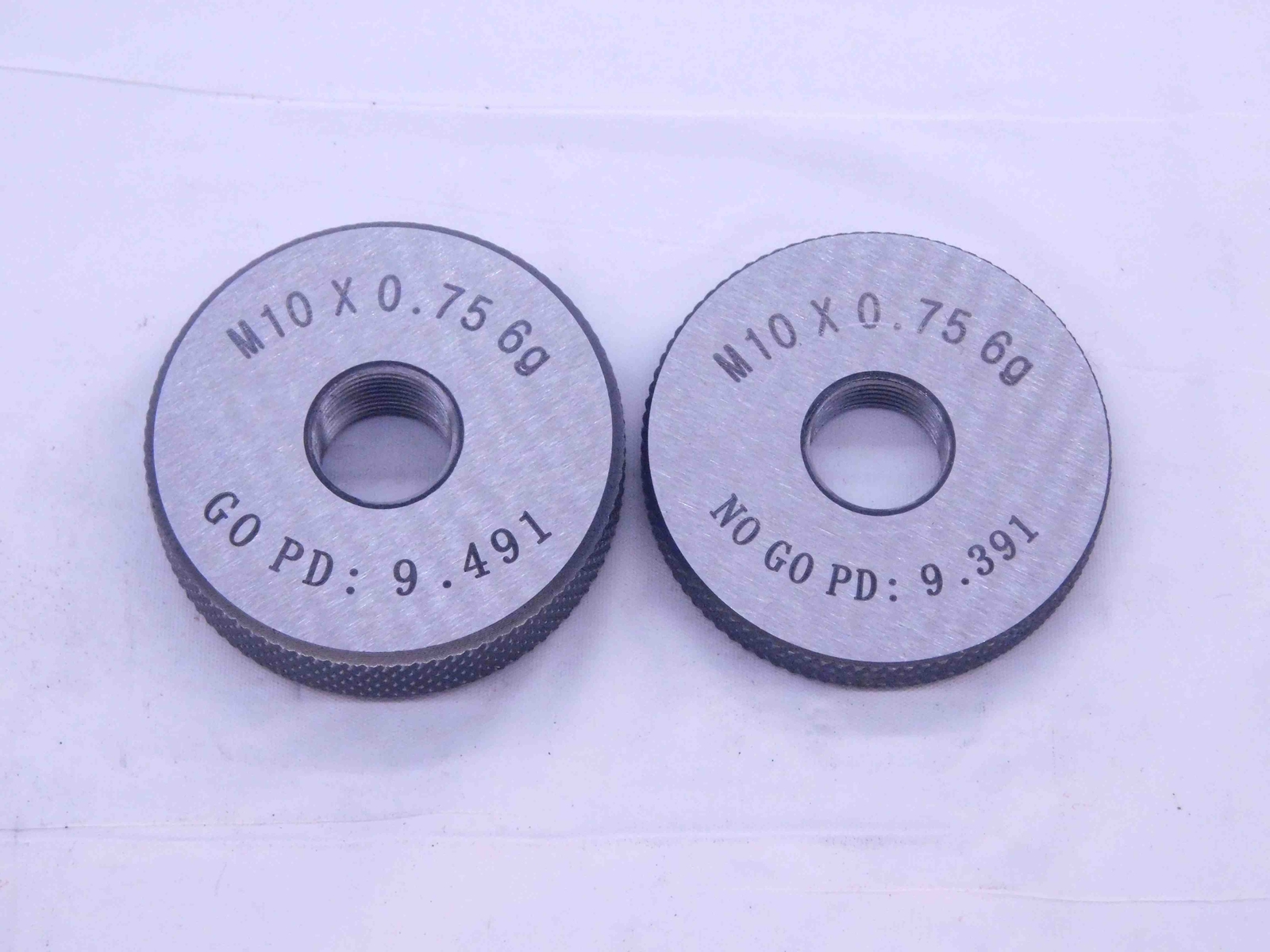 NEW M10 X .75 6g SOLID THREAD RING GAGES 10 0.75 GO NO GO P.D.'S = 9.491 & 9.391