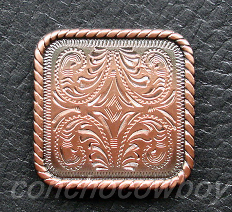 WESTERN SADDLE HEADSTALL HORSE TACK COPPER ROPE EDGE SQUARE CONCHO screw back