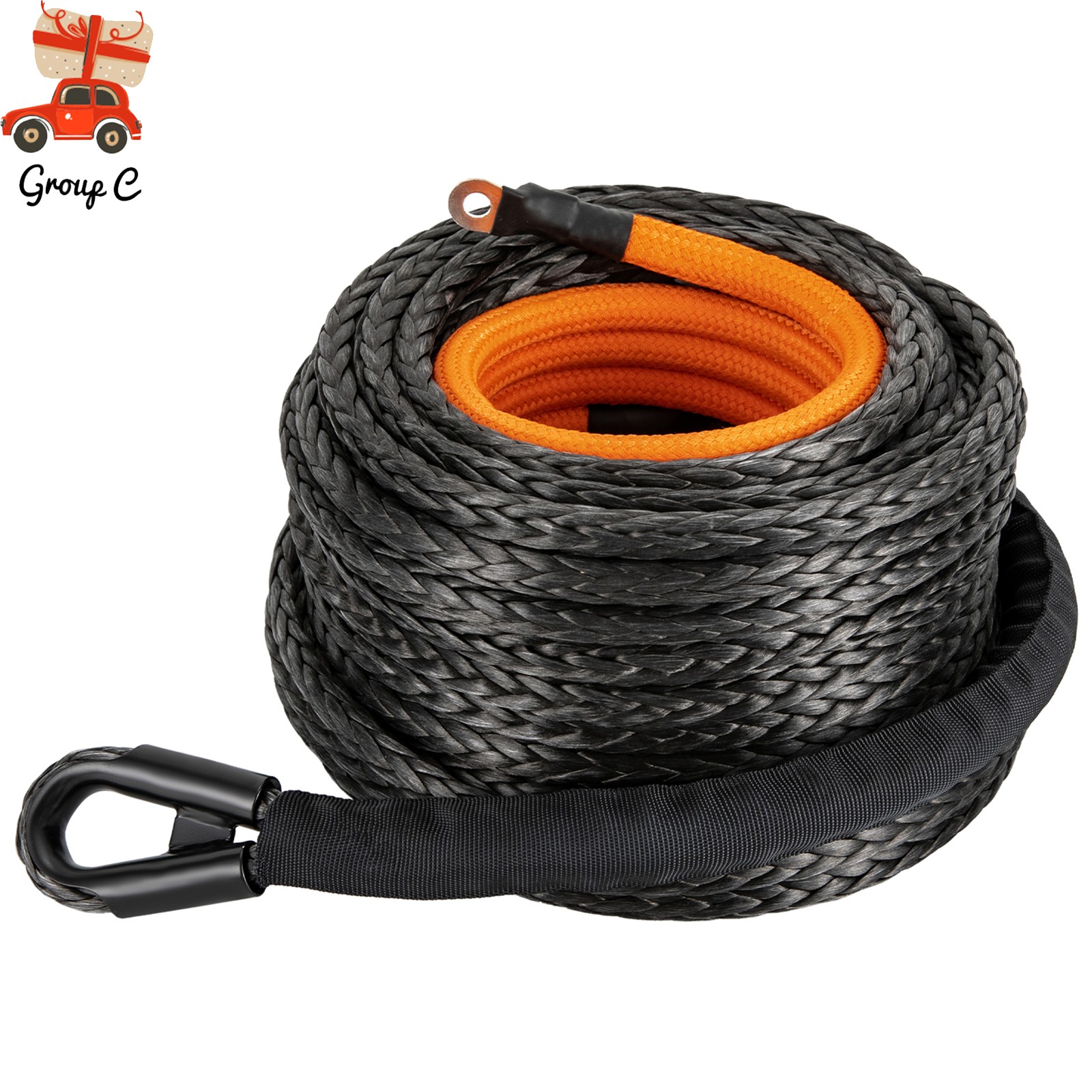 1/2x92ft Synthetic Winch Rope w/ Hook 31500LBS Car Tow Recovery Cable Tow Orange