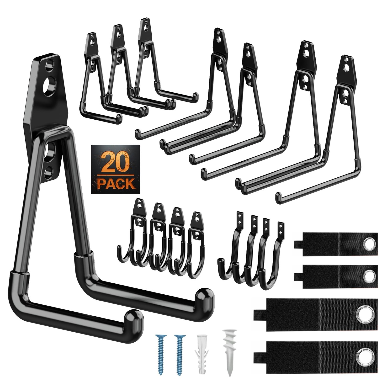 Pack 20 Garage Hooks Heavy Duty | Multi-Sized Wall Mount Tool Hangers with An...