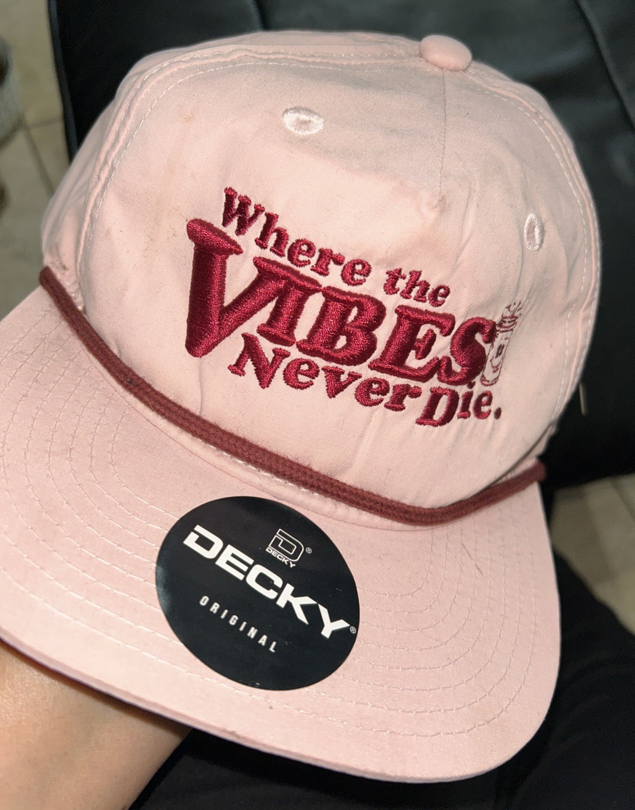Decky Sociology   Embroidered Snapback Cap •Where•The Vibe Never Die•Pink
