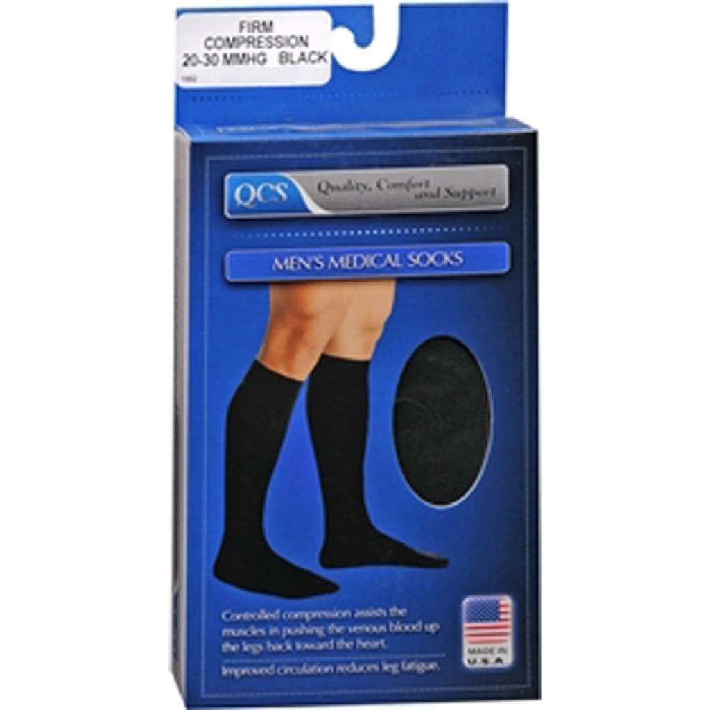 QCS Men's Medical Socks 20-30mmHg Closed Toe (Black) Medium
