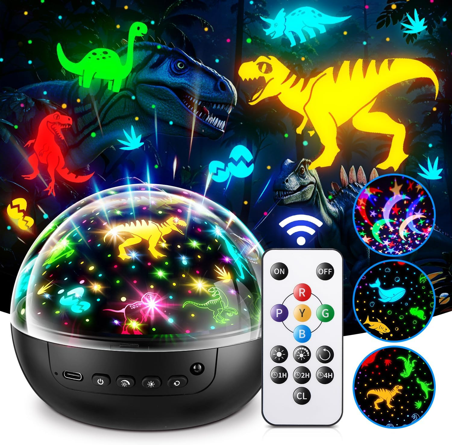 Kids Night Light Projector for Kids Room【Remote+3 Films+93 Effects】Dinosaur T...