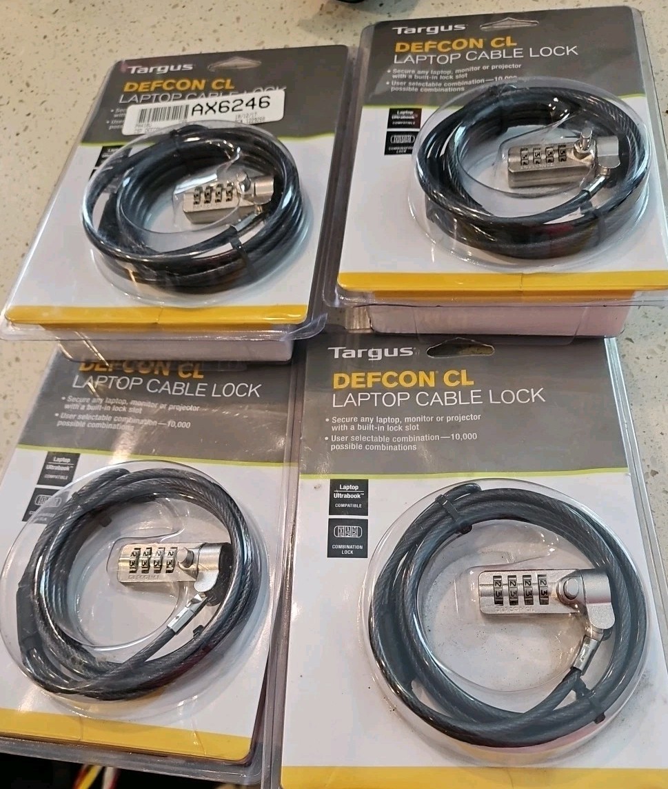 4x TARGUS DEFCON LAPTOP COMBINATION CABLE LOCK 6.5 FT, FREE PRIORITY SHIPPING!