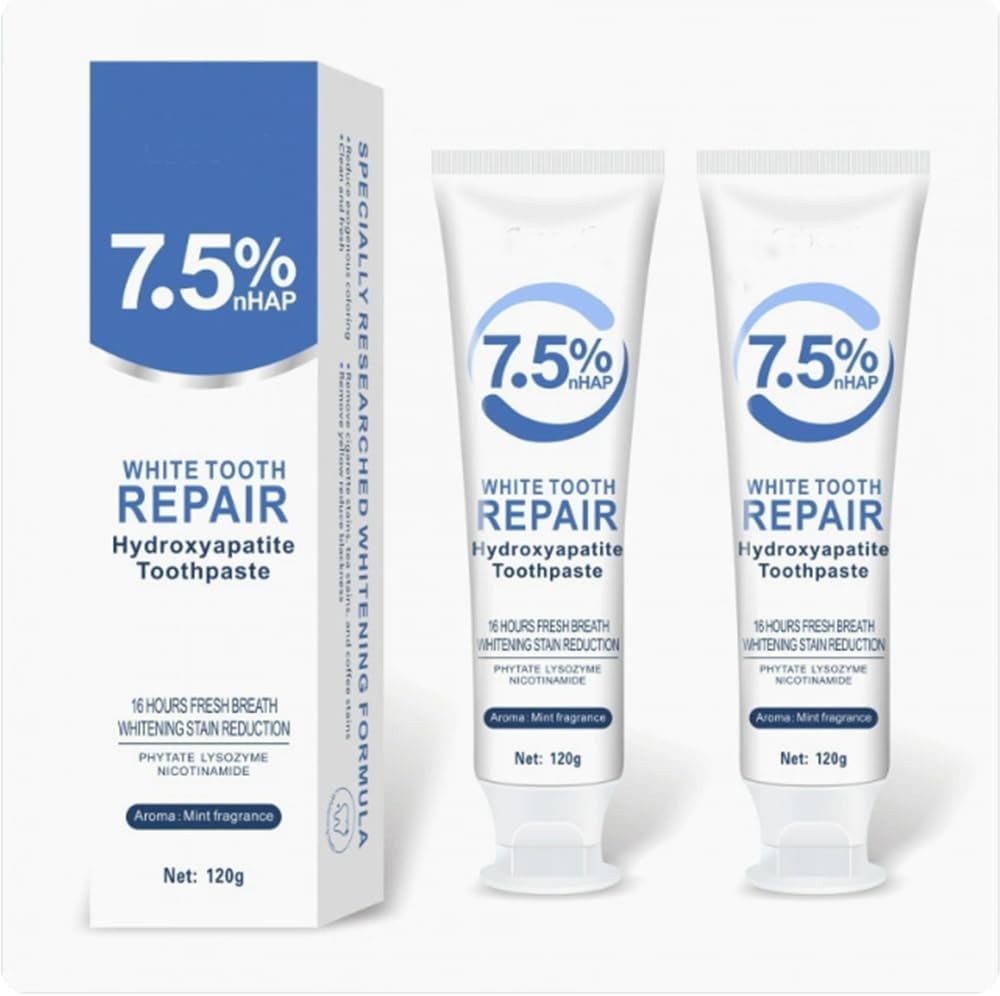 Natural Hydroxyapatite Toothpaste for Whiter Teeth & Sensitivity Relief - 2pcs