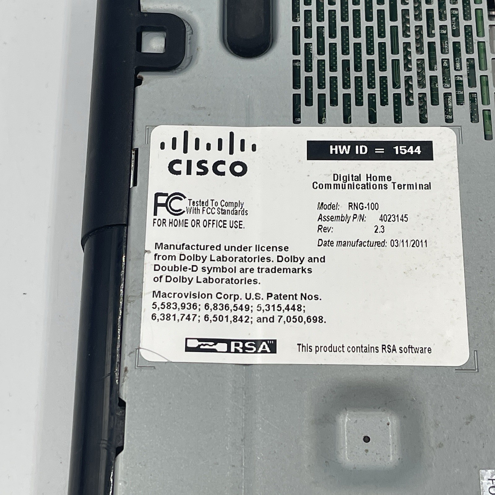 XFINITY DIGITAL HOME CISCO RNG-100
