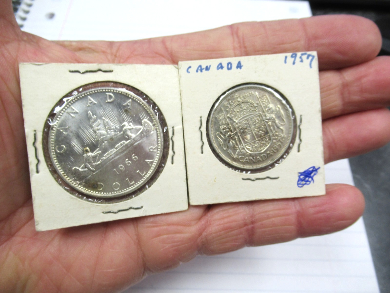 1966 Canada Canadian Silver Canoe &1 Dollar & 1957 Silver Half Dollar Nice BIN!